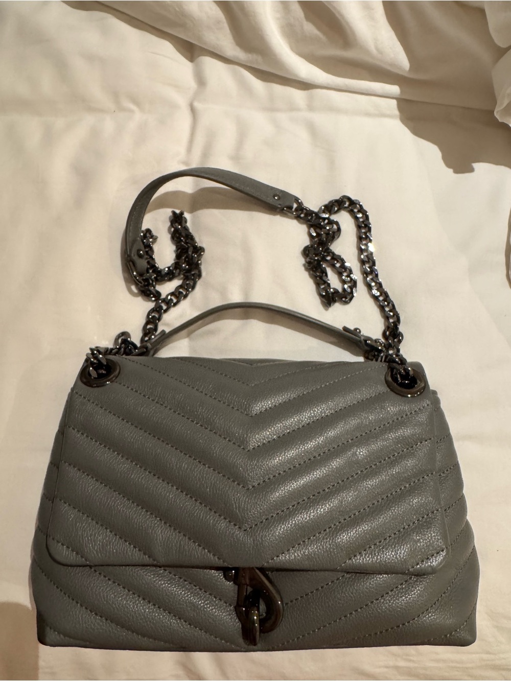 NWT Rebecca Minkoff Edie Grey Quilted Leather Crossbody Bag
